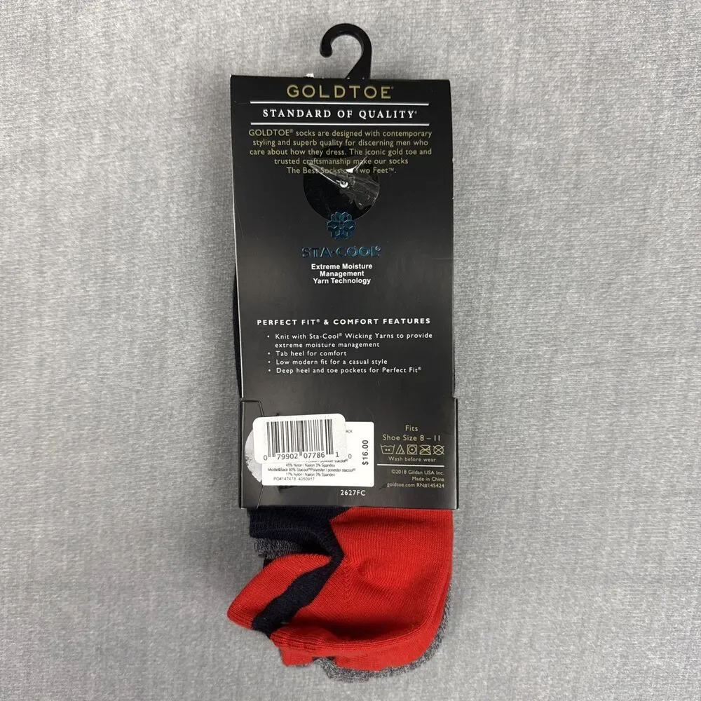 Gold Toe Socks Men’s Shoes Size 8-11 Sta-Cool 3 Pair No Show Striped Gray Red